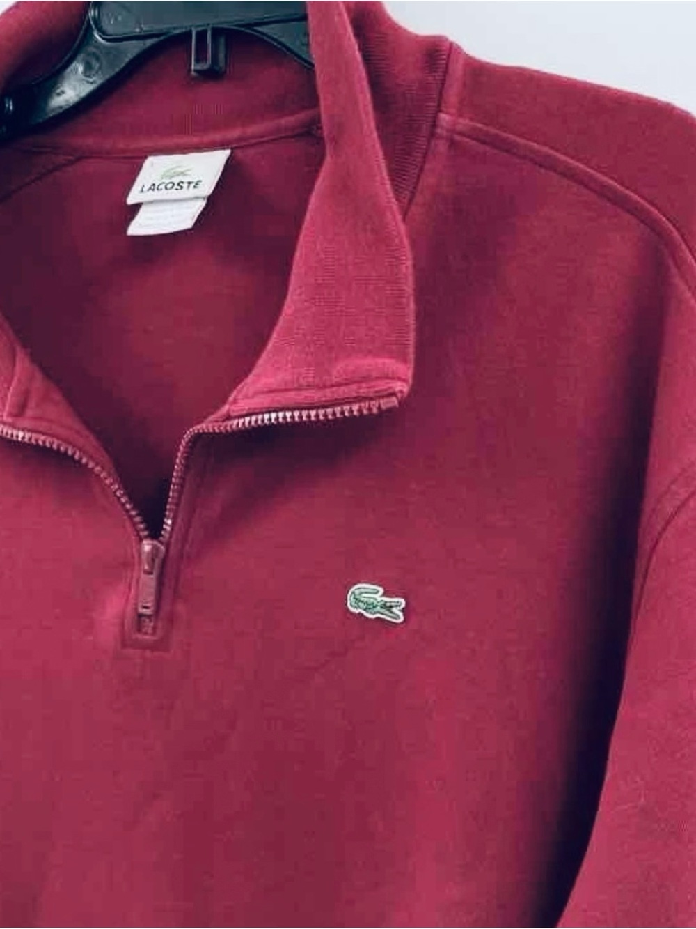 Lacoste Men’s Dark Red 1/4 Zip Pullover Sweater Sz9/USA XXL EUC F8330 P/27 L31 - Picture 11 of 12